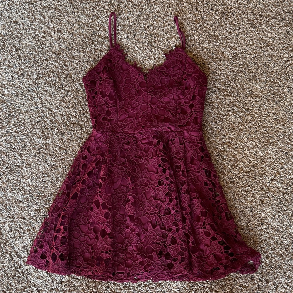 Burgundy Lace Spaghetti Strap Dress